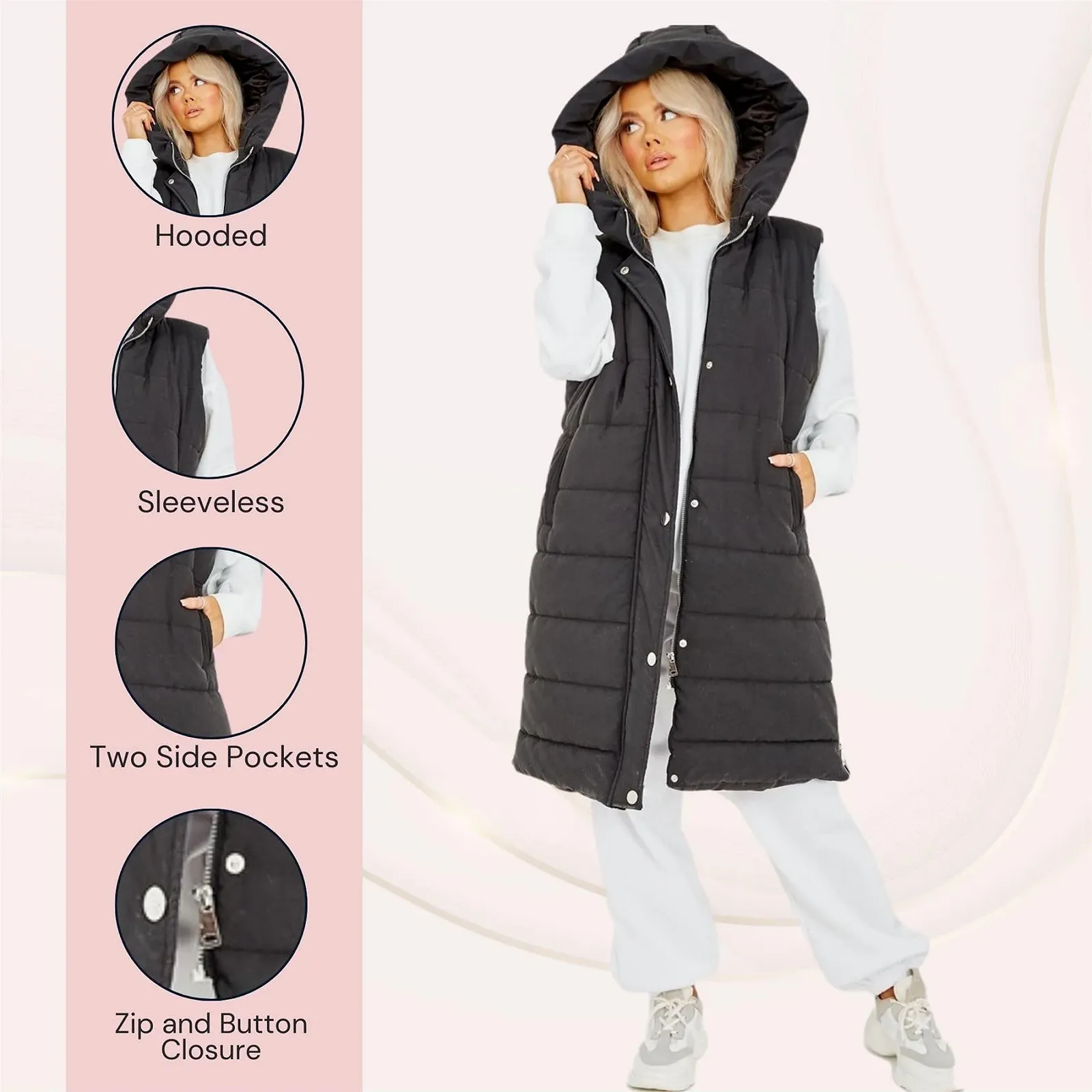 Жіноча стьобана куртка Hamishkane Puffer з капюшоном та жилетом, довга, фото №4