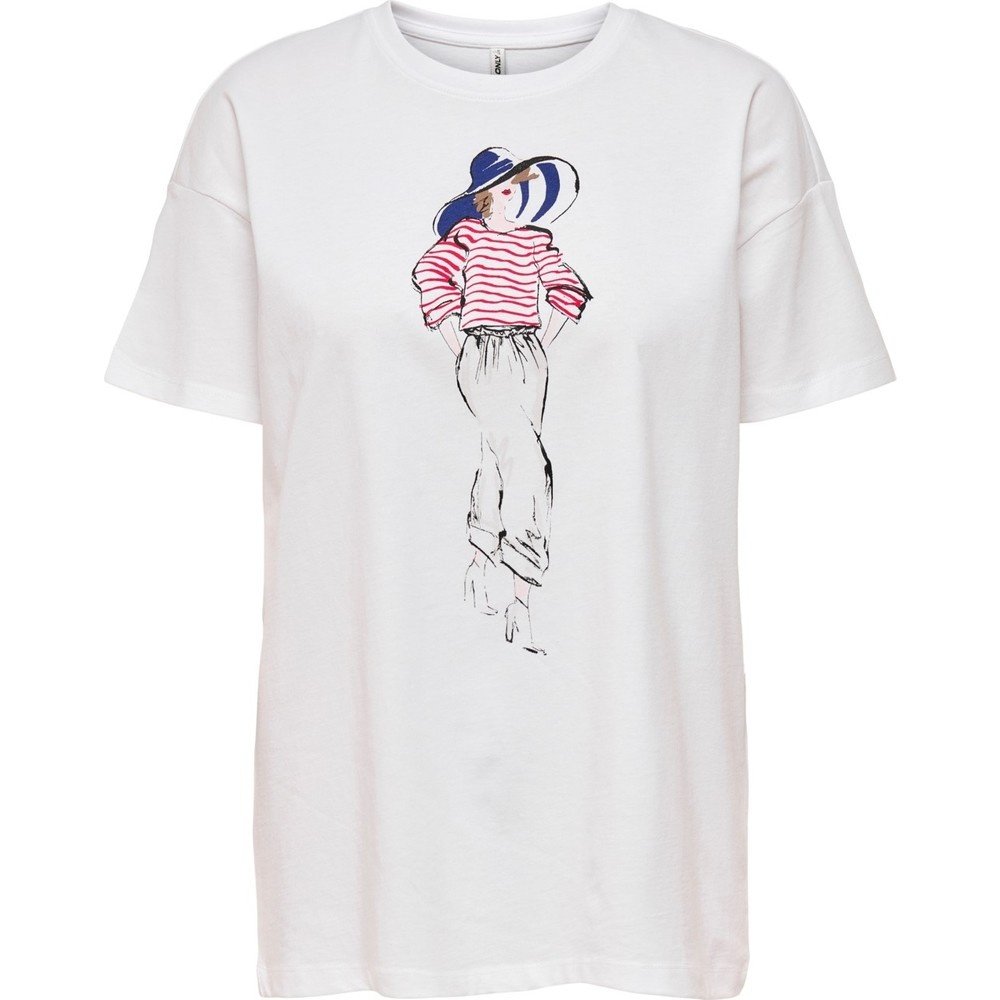 Футболка ONLMARY OVERSIZE TOP JRS 15254406-Bright -Print:HAT ONLY Білий XS, фото №1