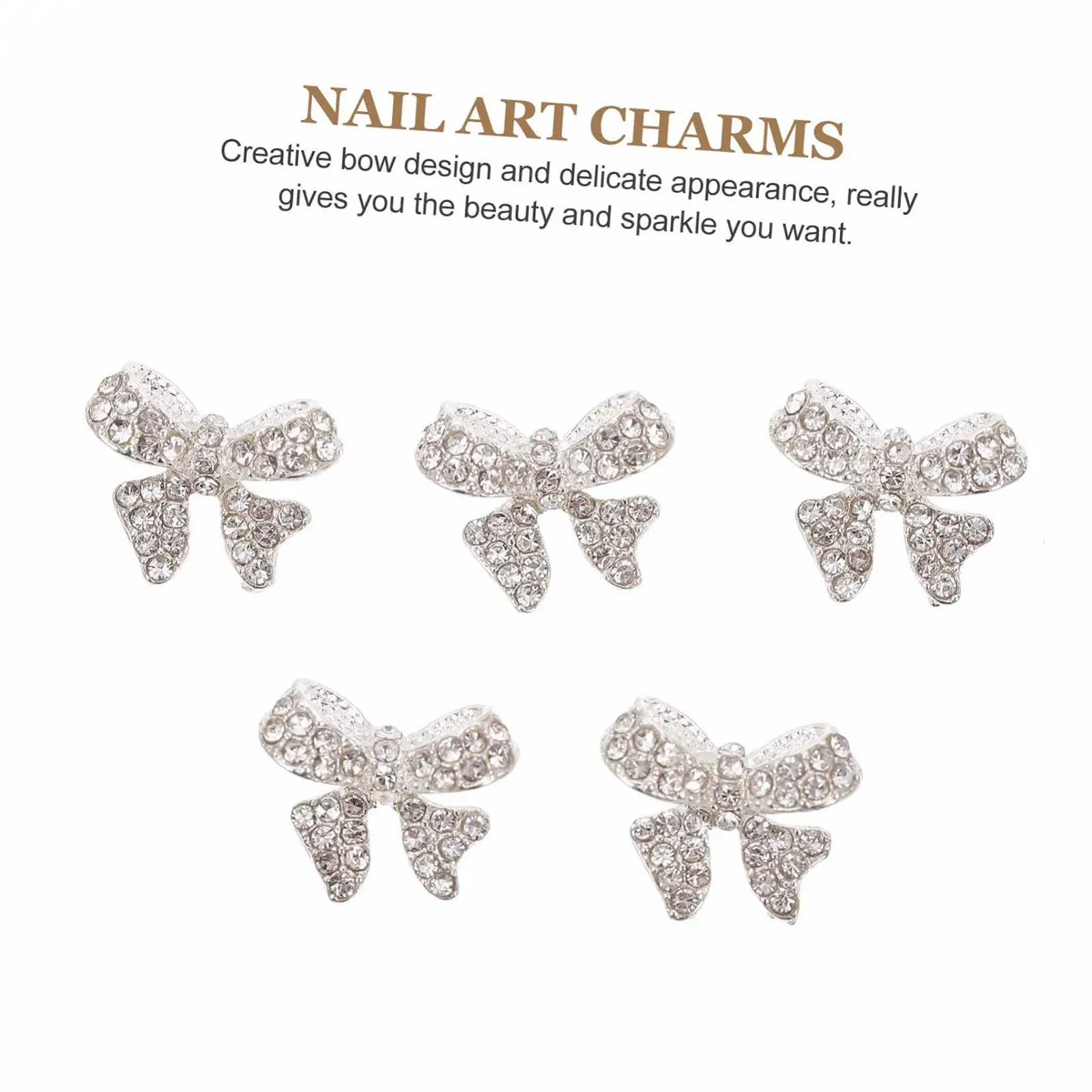 Подвеска для ногтей Бантик Металлический Серебряный, 5 шт, фото №9