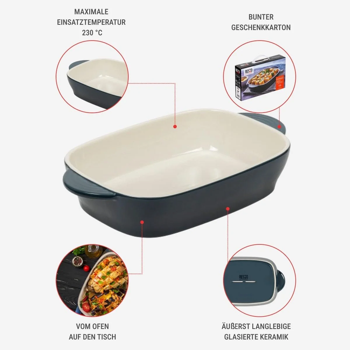 Форма для выпекания RESTO 1 л Прямоугольная Керамическая Устойчивая к царапинам, фото №5 Форма для выпекания RESTO 1 л Прямоугольная Керамическая Устойчивая к царапинам, фото №5