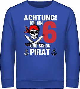 Свитшот Детский для мальчиков и девочек Shirtracer 6. - Внимание, мне 6 и я уже пират | Пиратский день рождения 6 лет - Фото 1