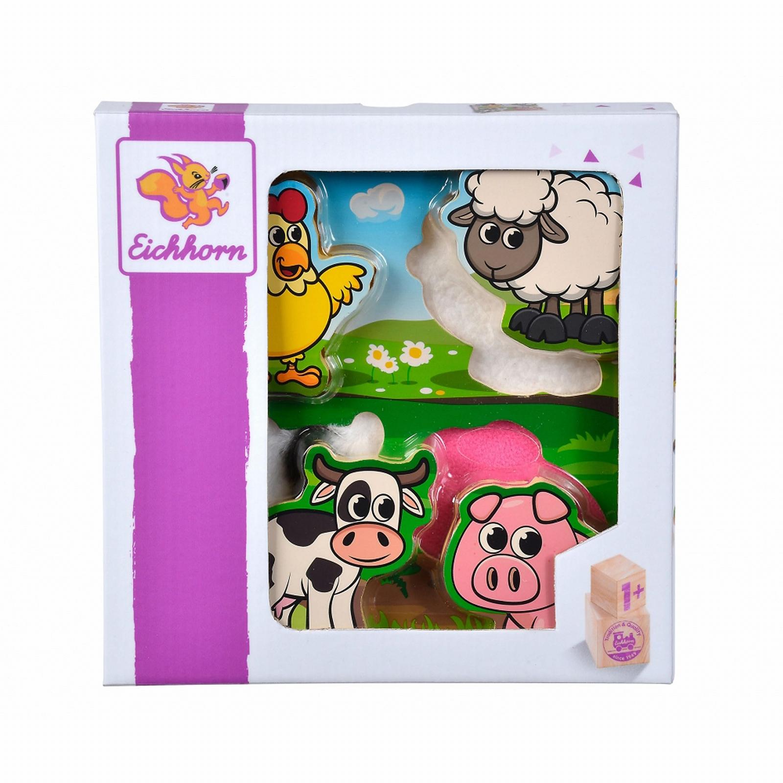 Тактильний пазл Eichhorn Farm Animals дерев'яний 5 деталей 20 x 20 см, фото №5