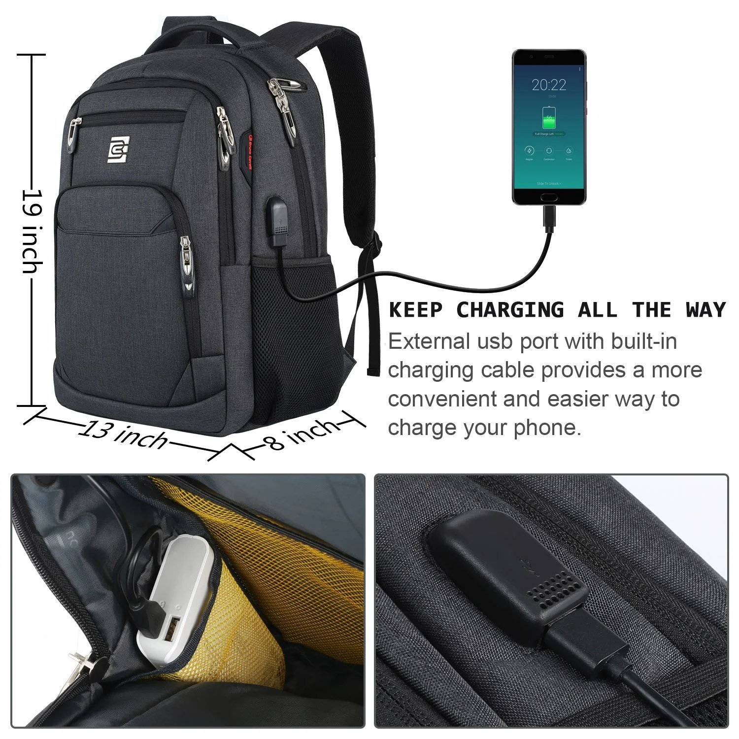 Рюкзак для ноутбука marcello 15.6" USB Антикрадій Чорний, фото №2 Рюкзак для ноутбука marcello 15.6" USB Антикрадій Чорний, фото №2