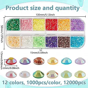 Стразы полукруглые Approx. 12000 штук, 12 цветов, 2 мм, смола, плоская задняя часть, граненые хрустальные стразы-кабошоны synthetic.ua - Фото 1
