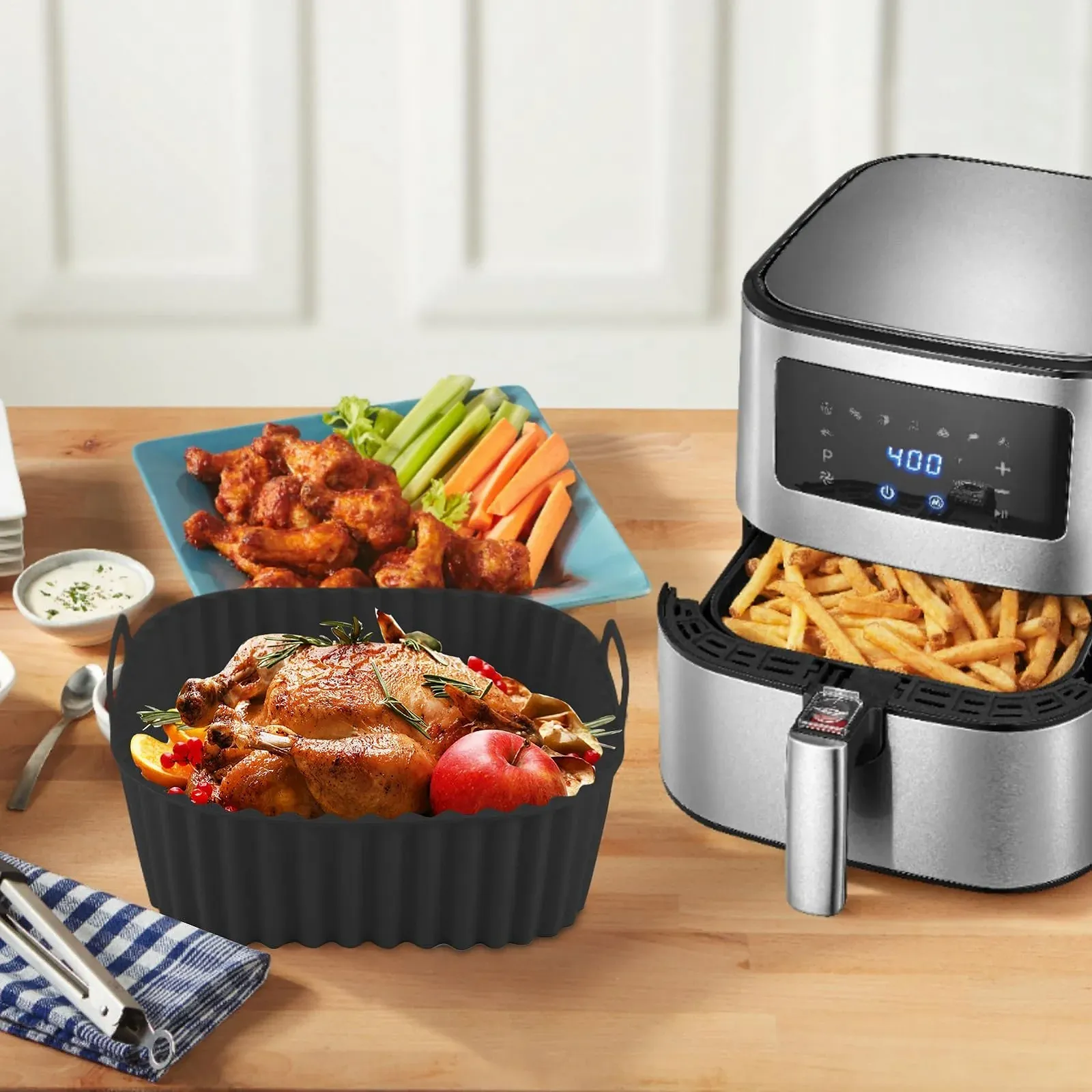 Силіконова форма для мультипечі Square Air Fryer Liner квадратна антипригарна складана, фото №2