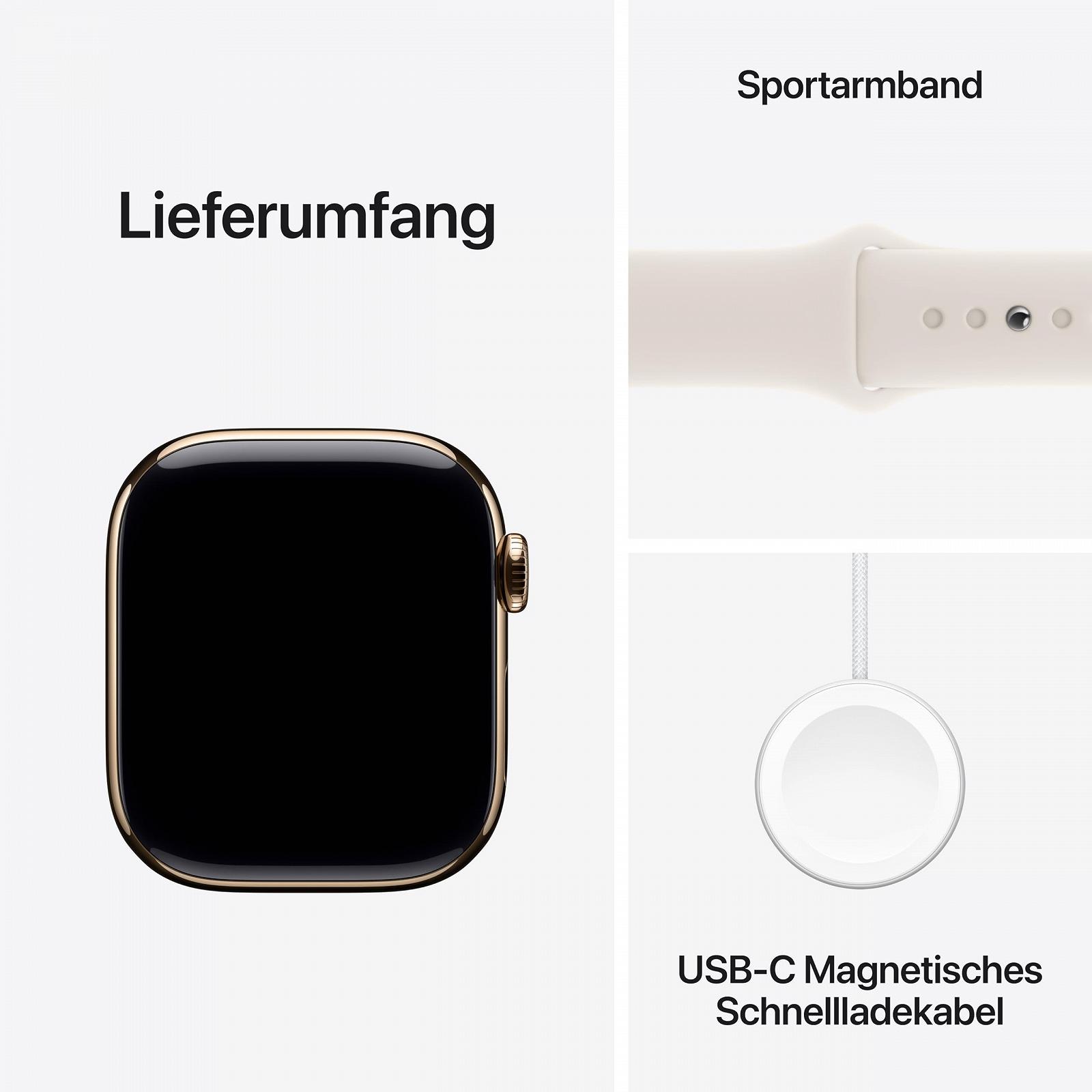 Смарт-часы Apple Watch Series 10 (GPS + Cellular, 42 мм) Титановый корпус Золотой Спортивный ремешок Polar Star (M/L), фото №6