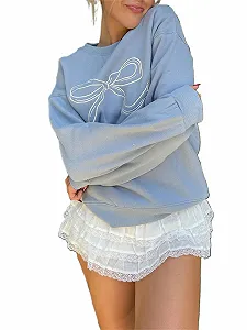 Толстовка SANSIWU Y2k Жіноча Вишита Oversized Круглий виріз Довгий рукав - Фото 1