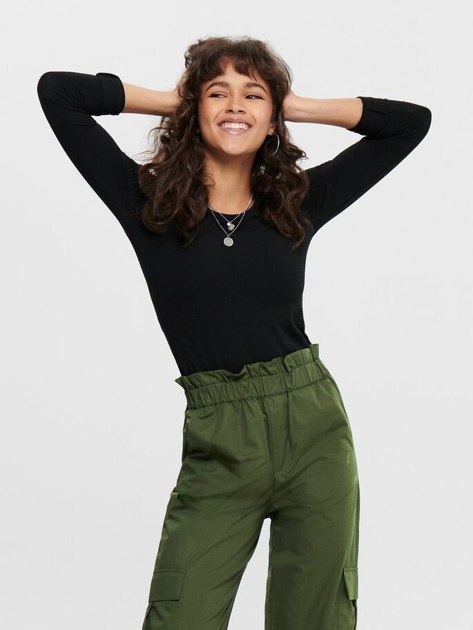 Футболка з довгими рукавами ONLLIVE LOVE LIFE L/S ONECK TOP NOOS JRS 15204712- ONLY Чорний XL, фото №1