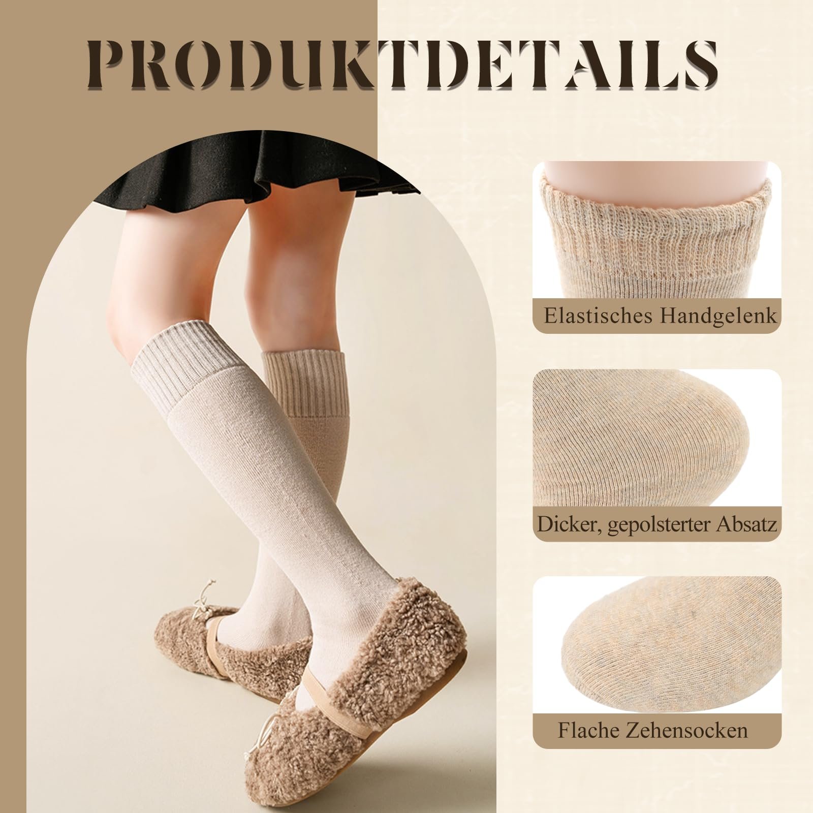 Гольфы Solivive 4 пары, Мягкая и эластичная ткань, Женские гольфы, Износостойкие теплые зимние носки, Теплые толстые вязаные носки Модные и универсальные, фото №3