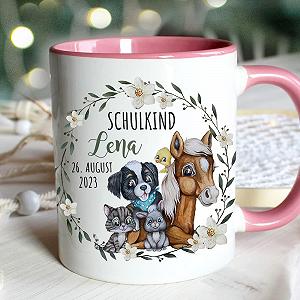 Эмалированная кружка Farm Animals Wreath Saying School Child Name Date Розовый - Фото 1