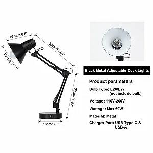 Настільна лампа FIRVRE металева регульована, гнучка шия, поворотний кронштейн, з USB-портами, чорна synthetic.ua - Фото 1