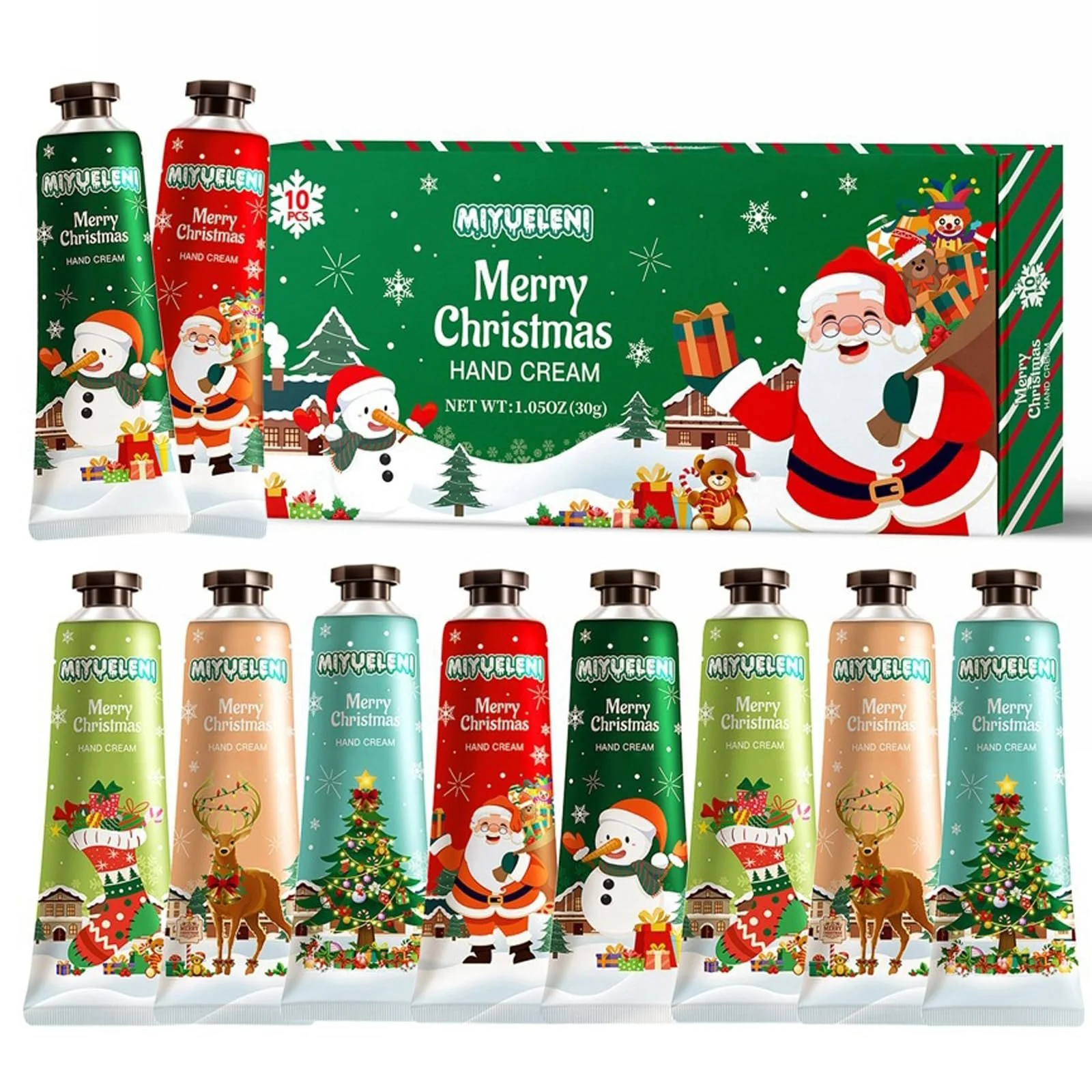 Набір кремів для рук Різдво, 10 міні-кремів для рук з рослинними екстрактами, зволожуючий для дуже сухої шкіри рук, подарунковий набір, фото №1