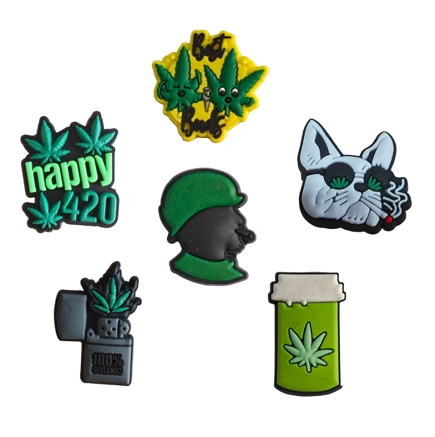 Джибітси Зелене листя Cannabis Jibbitz Регі прикраси для сабо та кроксів аксесуари крокс прикраса для взуття 13 шт, фото №2