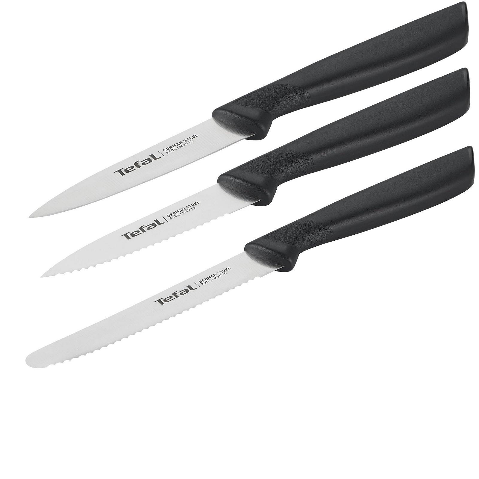 Набор ножей Tefal Colorfood K2733S, 3 шт | Универсальный нож (10 см) / Нож для очистки овощей (8 см), зубчатый нож для очистки овощей (8 см), гладкий | Немецкая нержавеющая сталь | Устойчив к коррозии | Эргономичный | Безопасный | Черный, фото №2