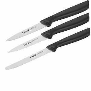 Набор ножей Tefal Colorfood K2733S, 3 шт | Универсальный нож (10 см) / Нож для очистки овощей (8 см), зубчатый нож для очистки овощей (8 см), гладкий | Немецкая нержавеющая сталь | Устойчив к коррозии | Эргономичный | Безопасный | Черный synthetic.ua - Фото 1