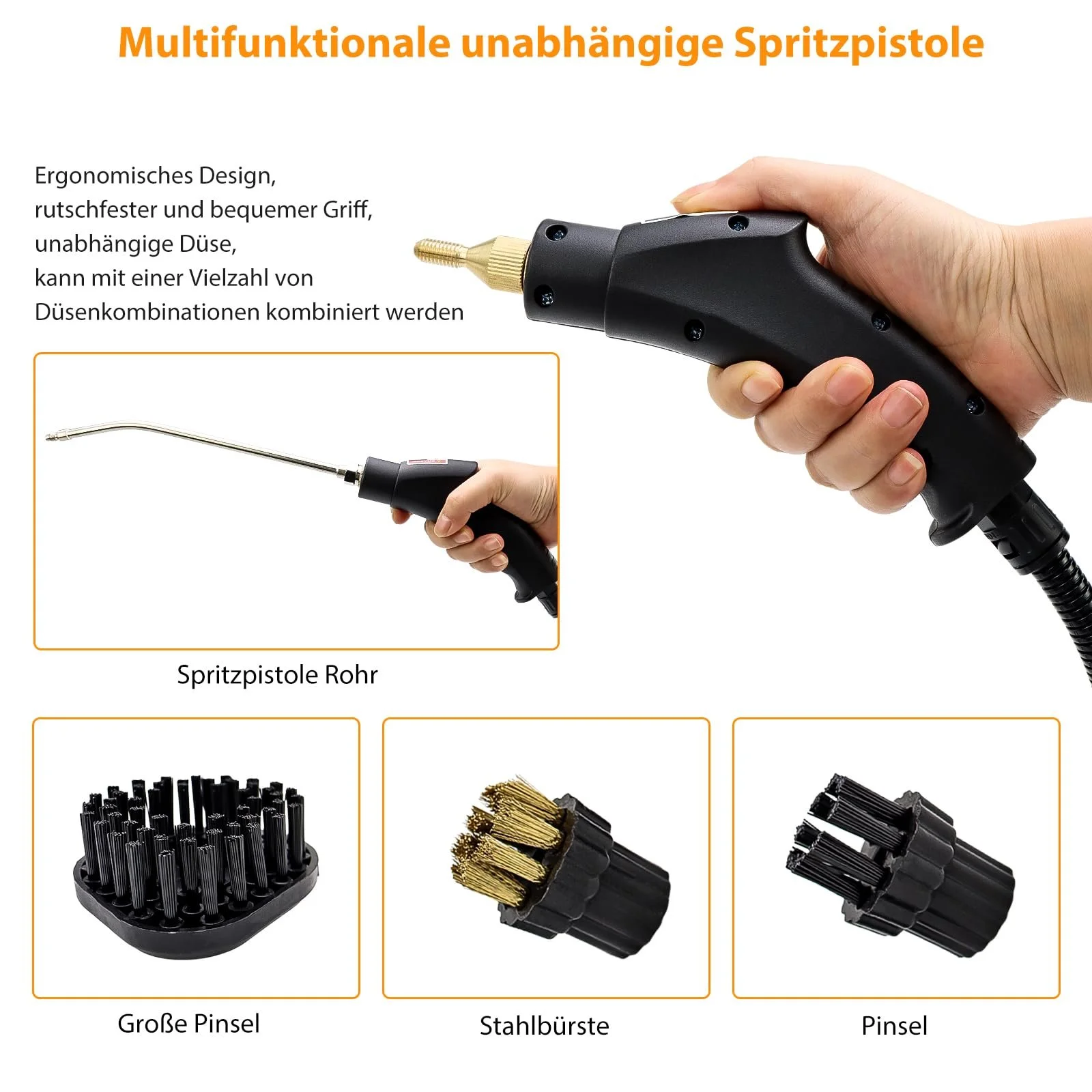 Ручний пароочисник 2500 Вт 1200 мл 3 бар 6 швидкостей Червоний, фото №4 Ручний пароочисник 2500 Вт 1200 мл 3 бар 6 швидкостей Червоний, фото №4