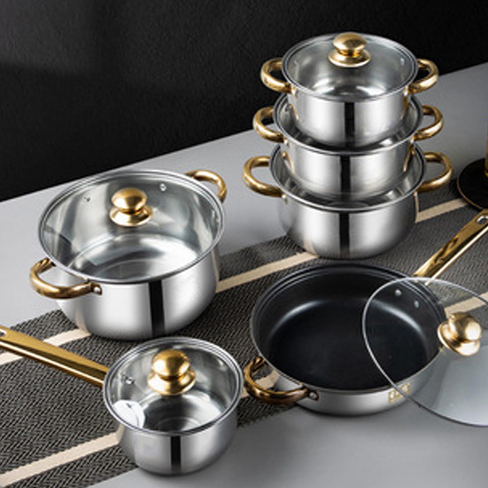 Набір Cookware 12 штук Нержавіюча сталь Золота ручка, фото №6