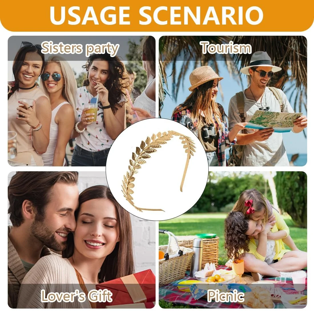 Золотий обруч на голову з листям богині, фото №4