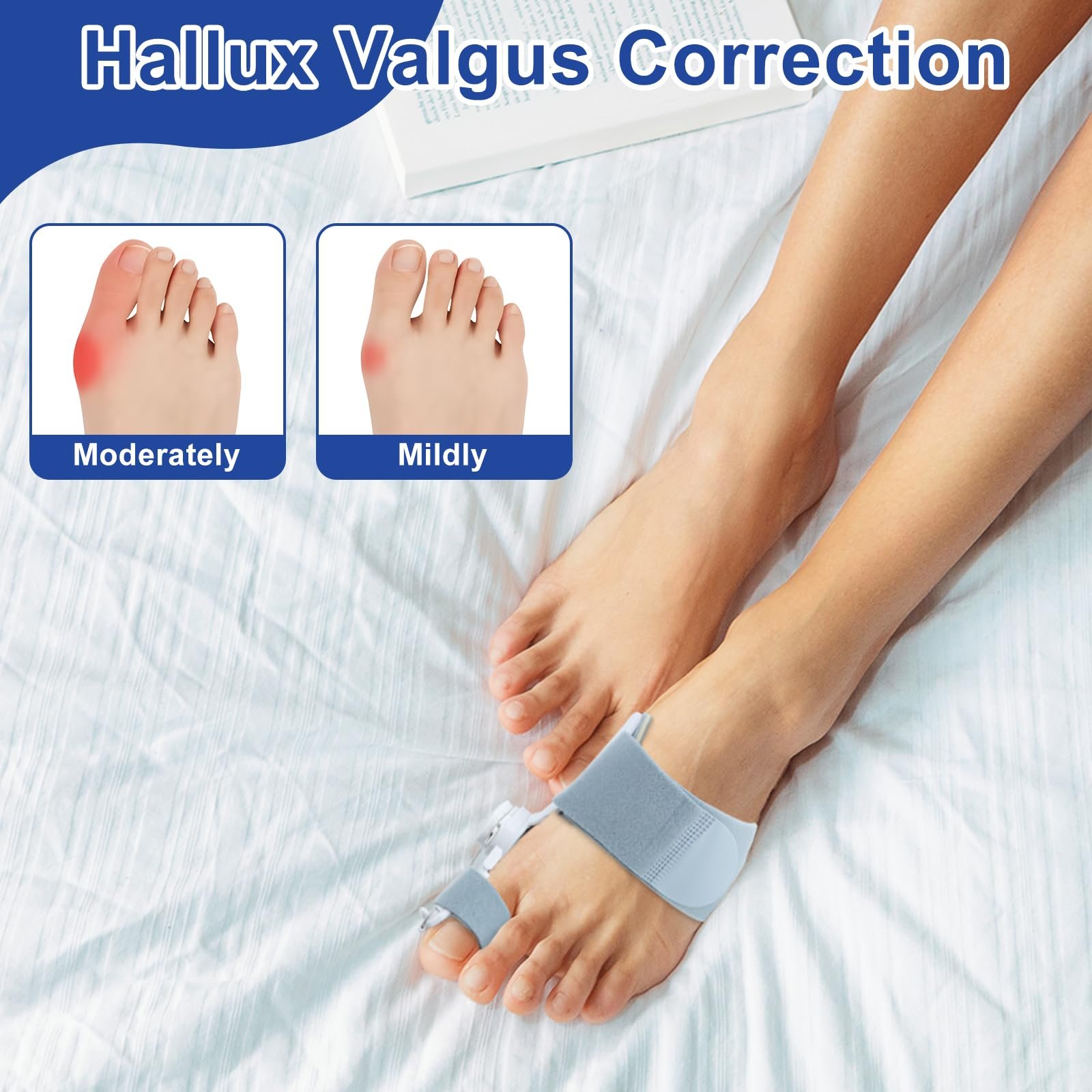 Регульований набір для корекції Hallux Valgus з шиною для великого пальця ноги, силіконовим роздільником для пальців ніг та тренувальною стрічкою, унісекс для лівої/правої ноги, фото №6