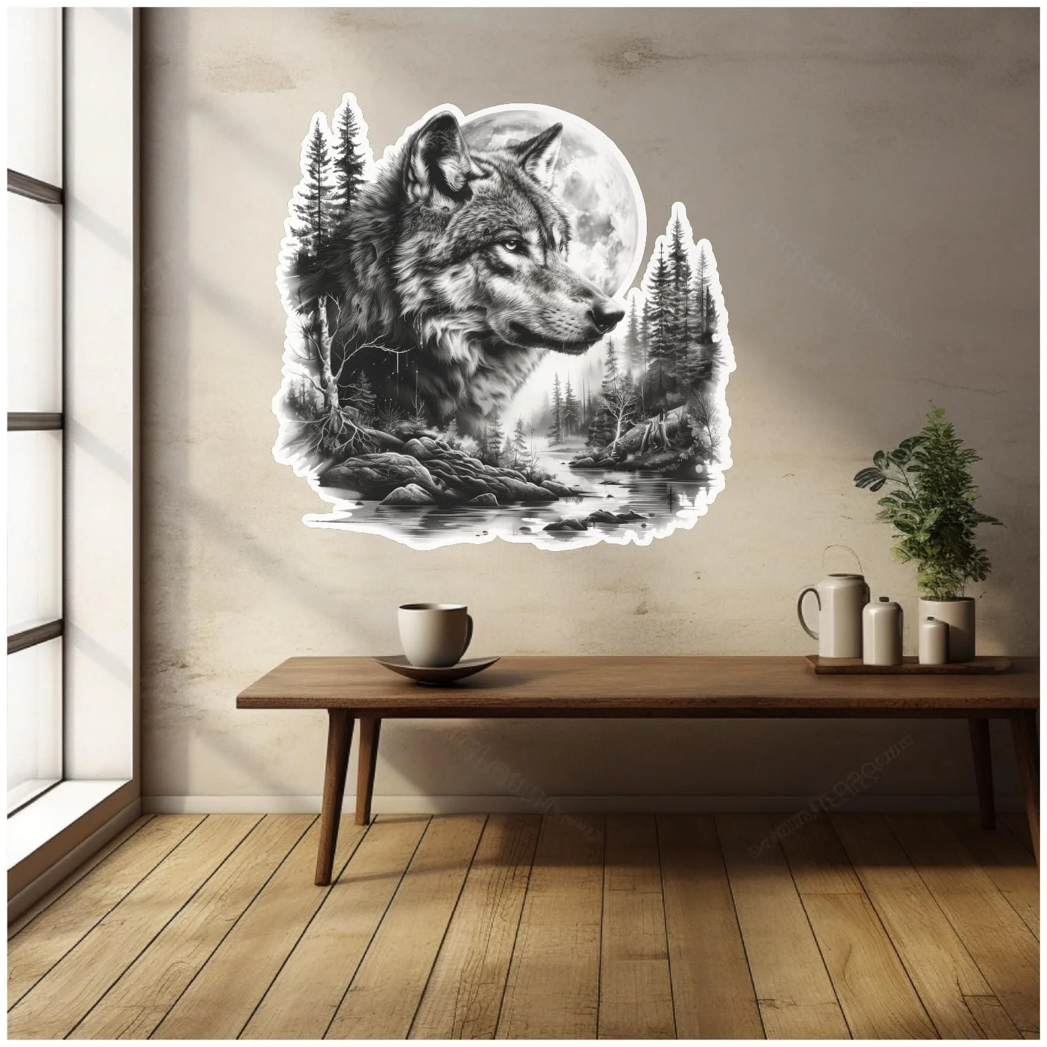 Наклейка на стену Samunshi Wolf in Forest 70 x 70 см, фото №6