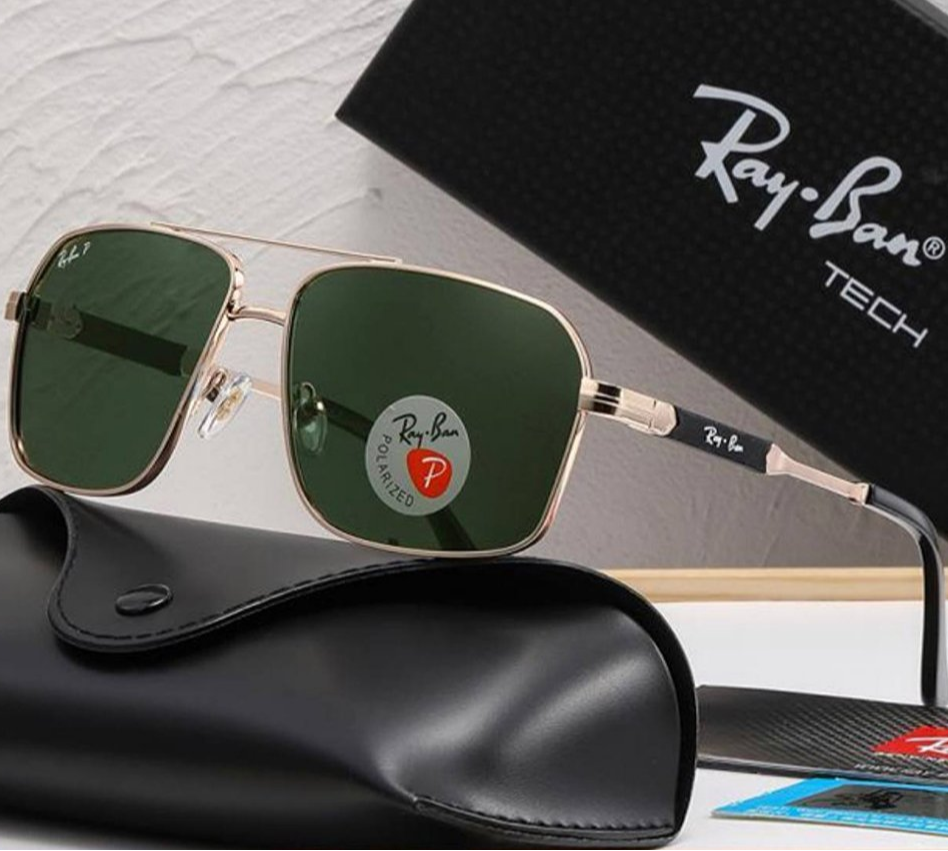 Солнцезащитные мужские очки полароид Ray Ban с золотистой оправой, фото №1 Солнцезащитные мужские очки полароид Ray Ban с золотистой оправой, фото №1