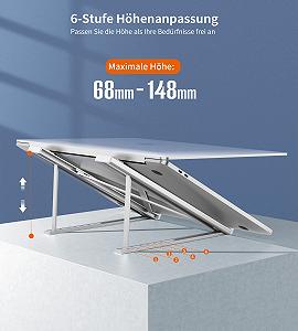Підставка для ноутбука BHHB Portable, регульована по висоті на 6 рівнях, алюмінієва охолоджуюча  сумісна з MacBook, HP, iPad, 9-17 дюймів (срібна) synthetic.ua - Фото 1