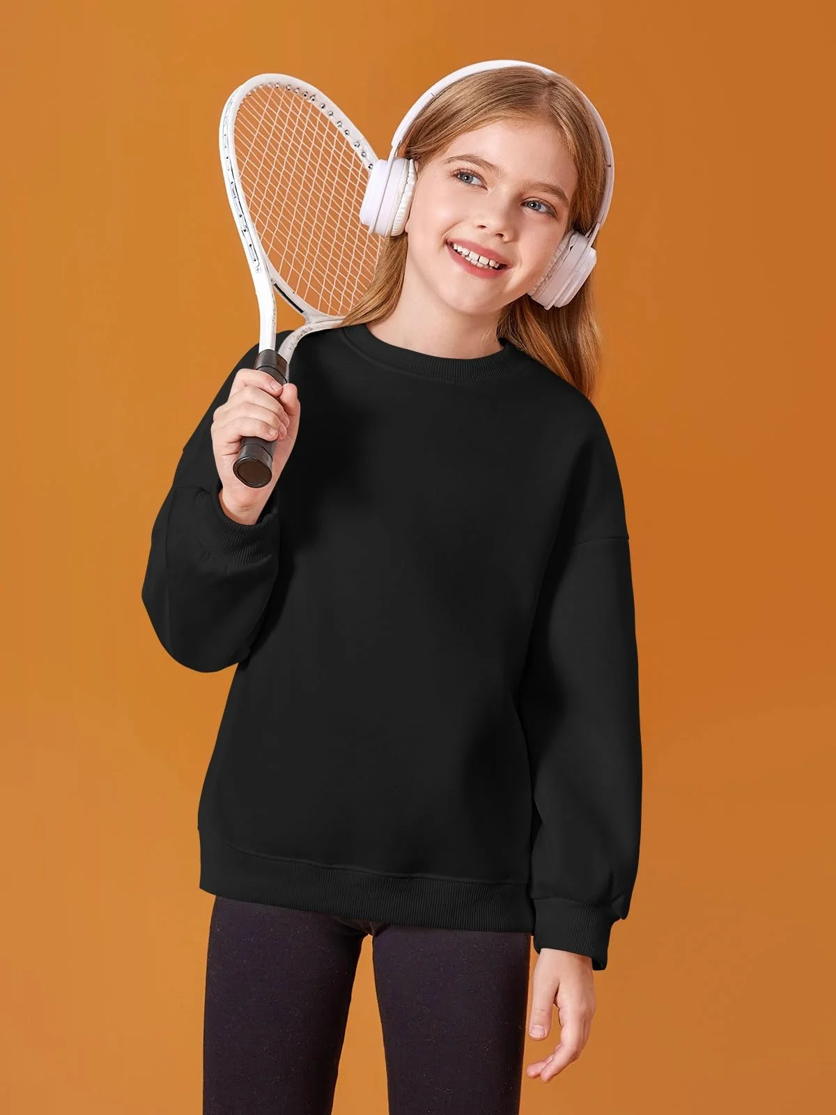 Свитшот Haloumoning для девочек, с круглым вырезом, оверсайз, легкий пуловер, спортивный, с длинными рукавами, однотонный, базовый, для детей 5-14 лет, фото №3 Свитшот Haloumoning для девочек, с круглым вырезом, оверсайз, легкий пуловер, спортивный, с длинными рукавами, однотонный, базовый, для детей 5-14 лет, фото №3