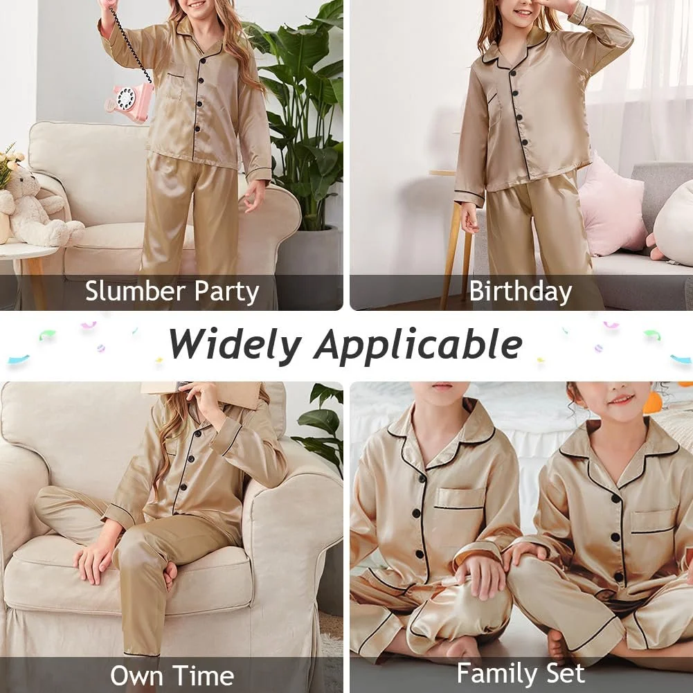 Пижама ACWOO для девочек, атлас, длинный рукав, комплект из двух предметов, фото №5