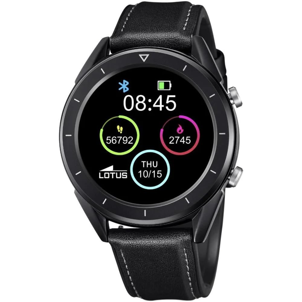 Цифровий чоловічий годинник LOTUS Smartime, нержавіюча сталь, ремінець з чорної шкіри, 47 мм, фото №1