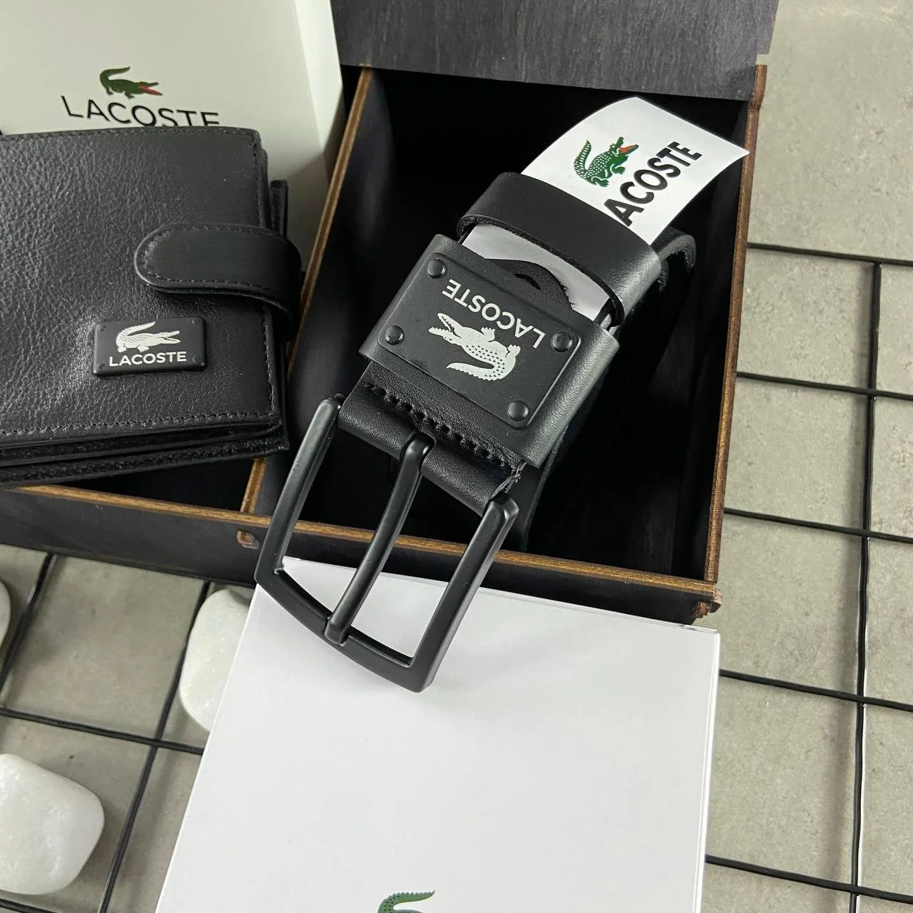 Чоловічий подарунковий набір Lacoste (Ремінь + Гаманець), фото №3