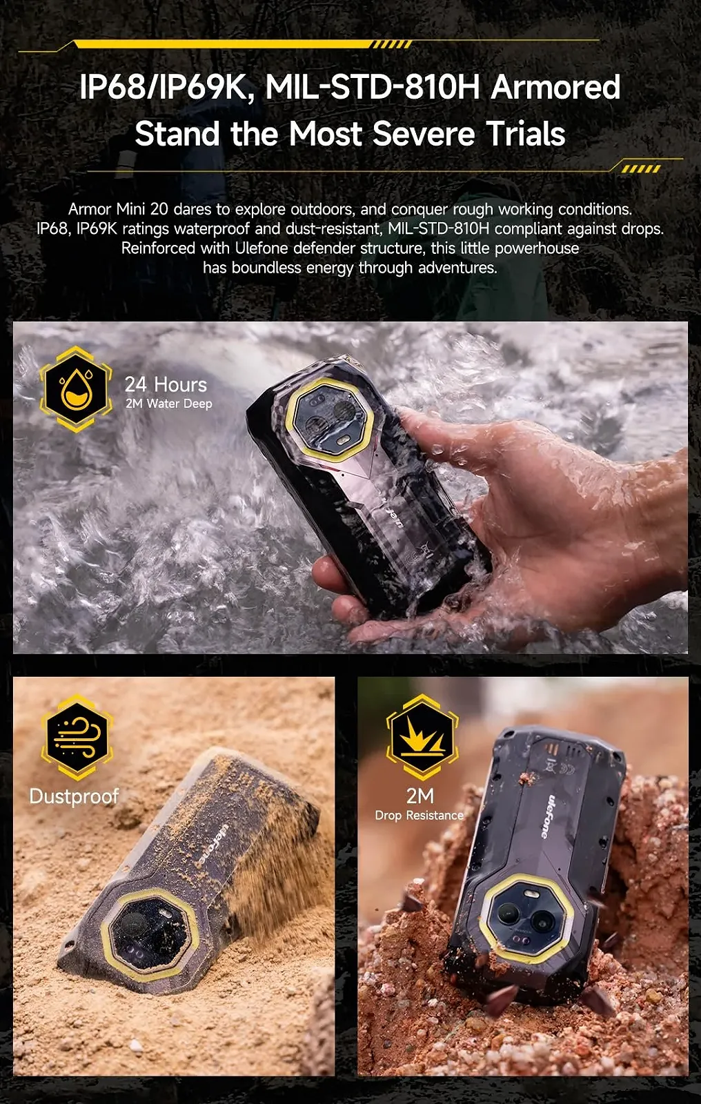 Смартфон Ulefone Armor Mini 20 4G Helio G99 16GB 256GB 6200mAh 64MP 4.7" 90Hz Android 14 NFC, фото №5 Смартфон Ulefone Armor Mini 20 4G Helio G99 16GB 256GB 6200mAh 64MP 4.7" 90Hz Android 14 NFC, фото №5