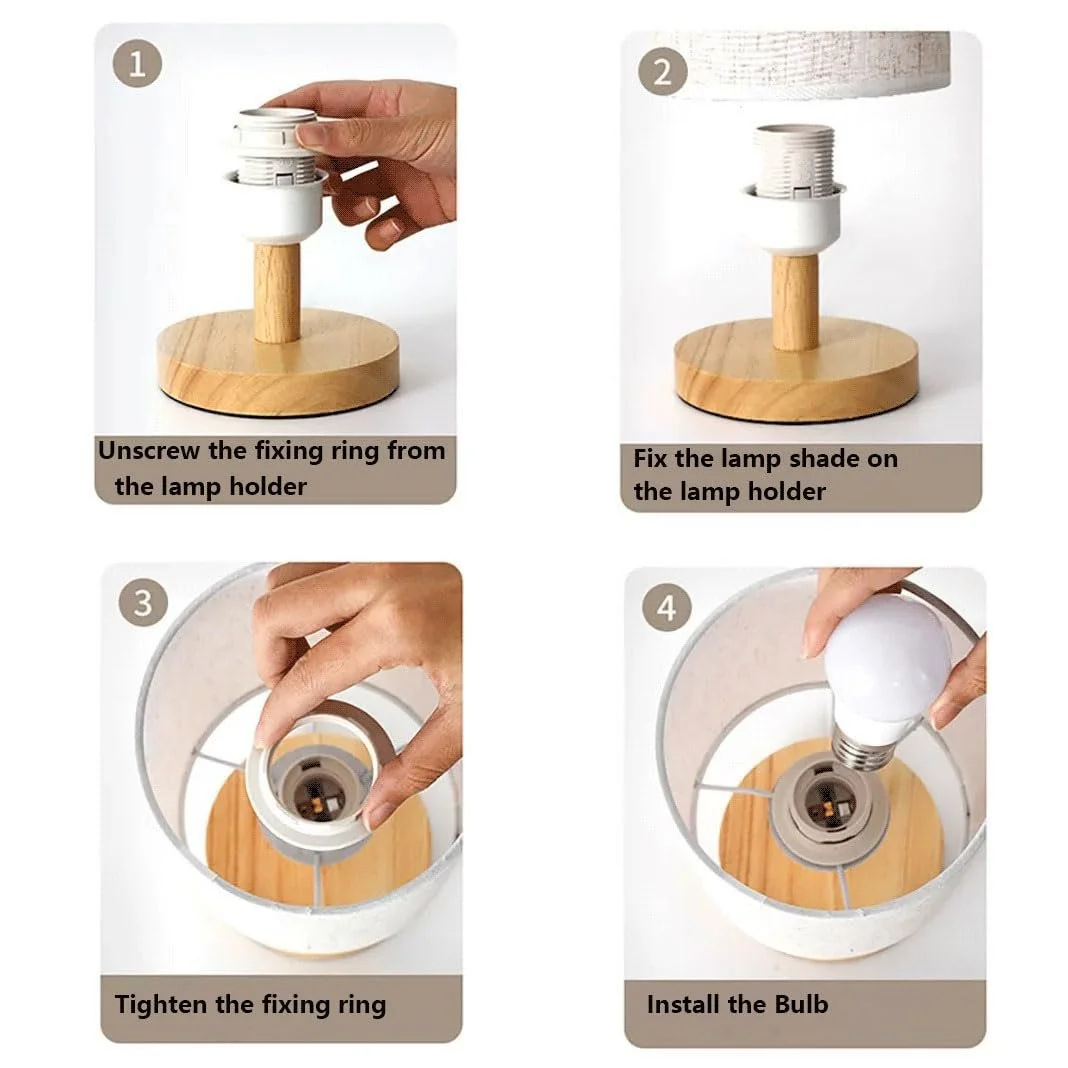 Настільна лампа Bedside Lamp with Saying Oak Base E27 60W Cotton Shade, фото №3