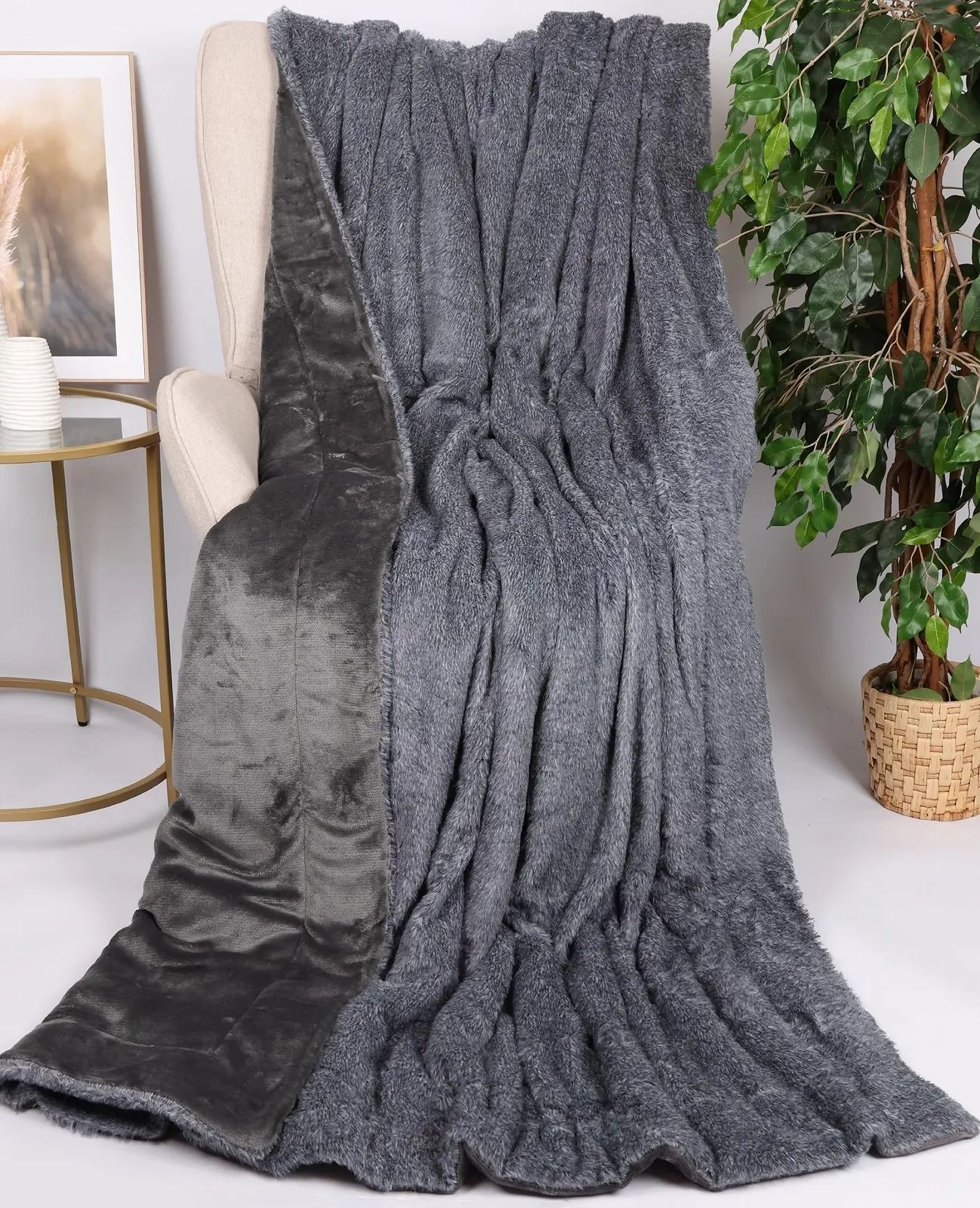 Одеяло Betz Turin Роскошное Мягкое Пушистое Флисовое Одеяло XXL Теплое Одеяло для Дивана Размер 150 x 200 см Серый, фото №3