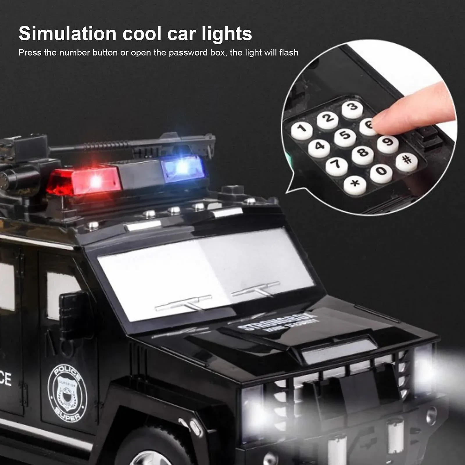 Скарбничка-іграшка Броньований автомобіль електронна з паролем світлом та музикою, фото №9