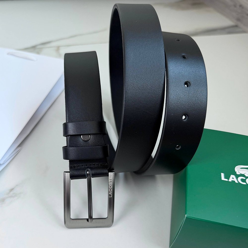 Ремінь чоловічий шкіряний чорний Lacoste, фото №8