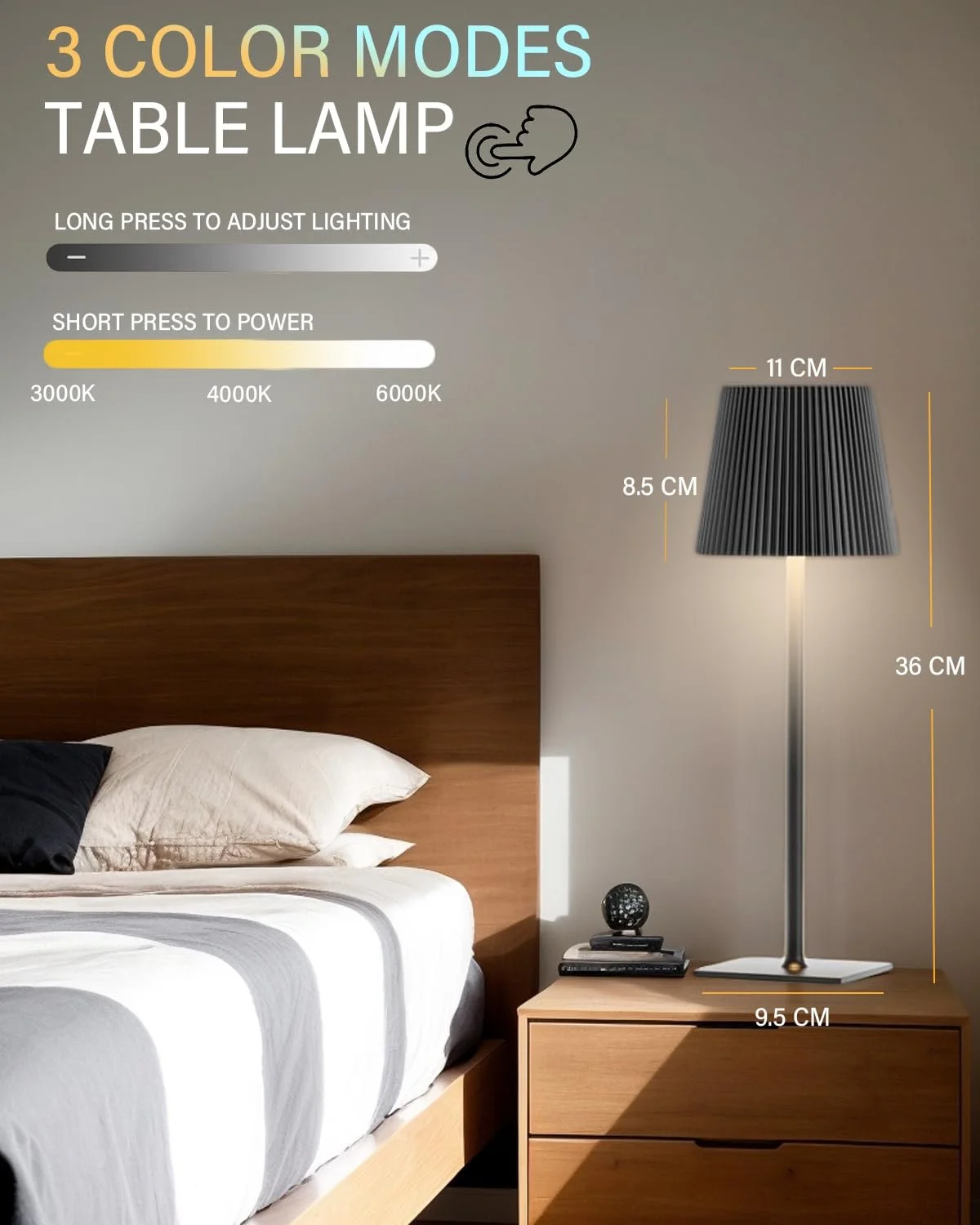 Настільна лампа LED акумуляторна бездротова 4800 mAh 2700 K - 6000 K з регульованою висотою алюмінієва, фото №3