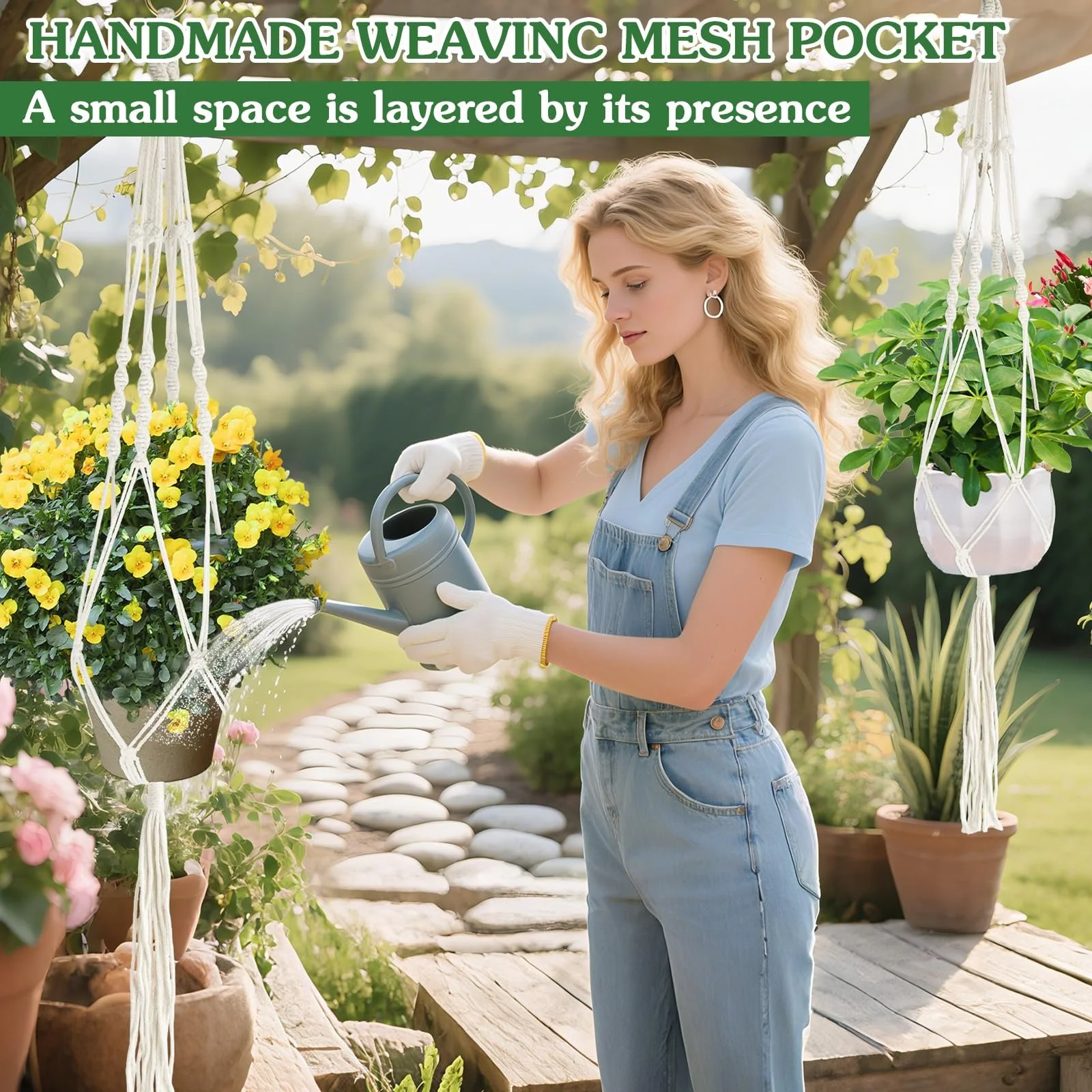 Подвесные корзины макраме 3 шт 105 см с 3 крючками Хлопковая веревка, фото №4