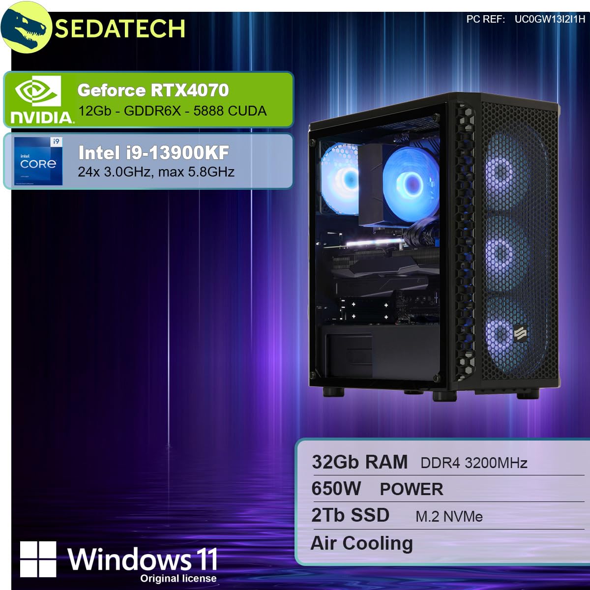 PC Sedatech Pro Gaming Intel i9-13900KF RTX4070 32GB RAM 2TB SSD M.2 Windows 11, фото №2