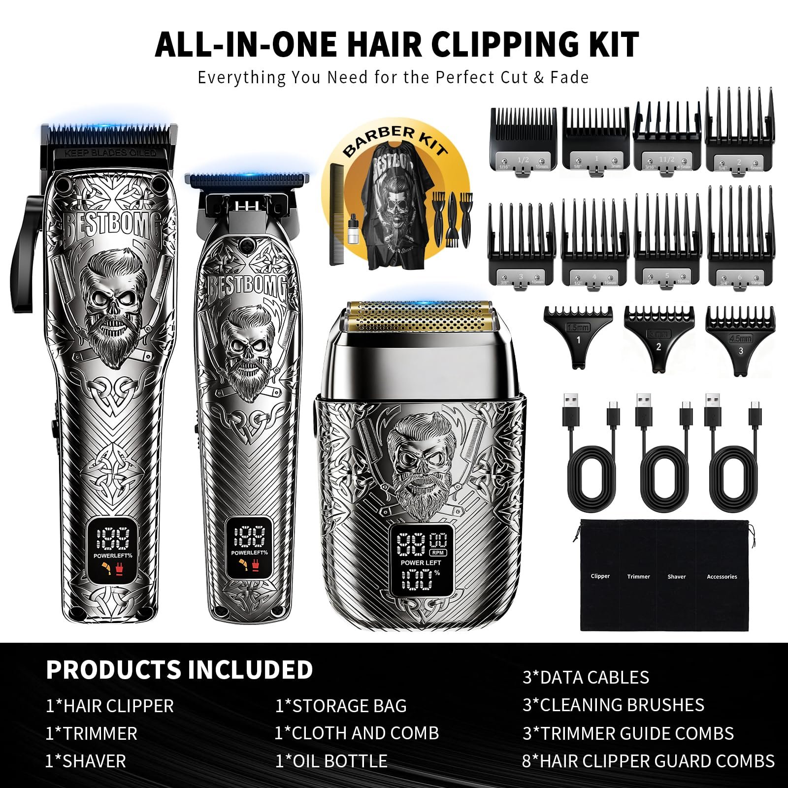 Набор для стрижки Bestbomg Professional Cordless беспроводная машинка триммер и электробритва Grey, фото №8 Набор для стрижки Bestbomg Professional Cordless беспроводная машинка триммер и электробритва Grey, фото №8