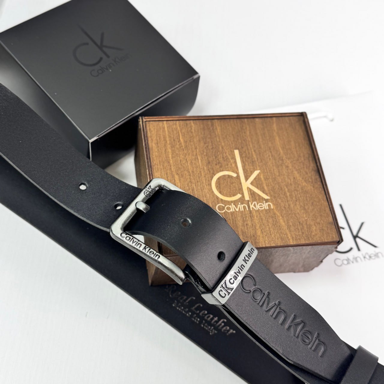 Чоловічий ремінь Calvin Klein чорний шкіряний пояс Келвін Кляйн, фото №4