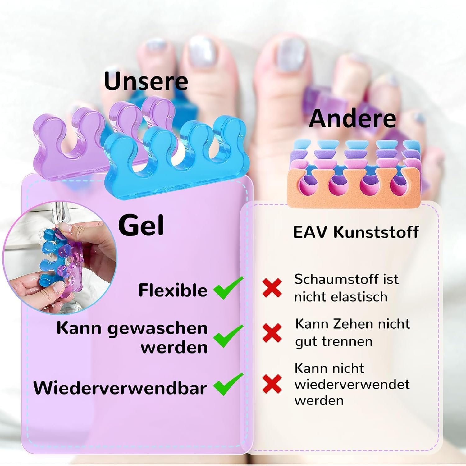 Разделитель для пальцев 2 шт для коррекции вальгусной деформации большого пальца стопы, фото №3