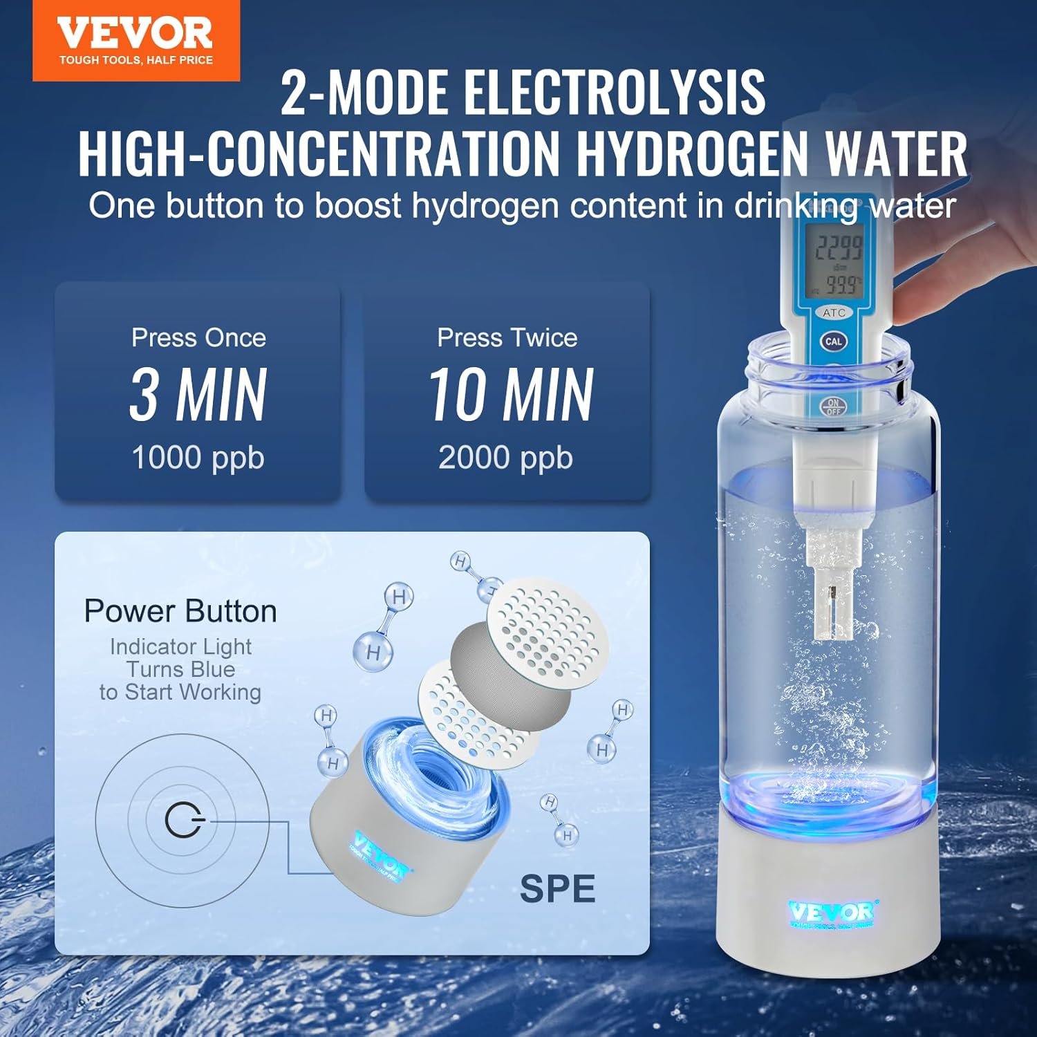 Бутылка-генератор для воды обагощенной водородом VEVOR 380мл Белая, фото №3 Бутылка-генератор для воды обагощенной водородом VEVOR 380мл Белая, фото №3
