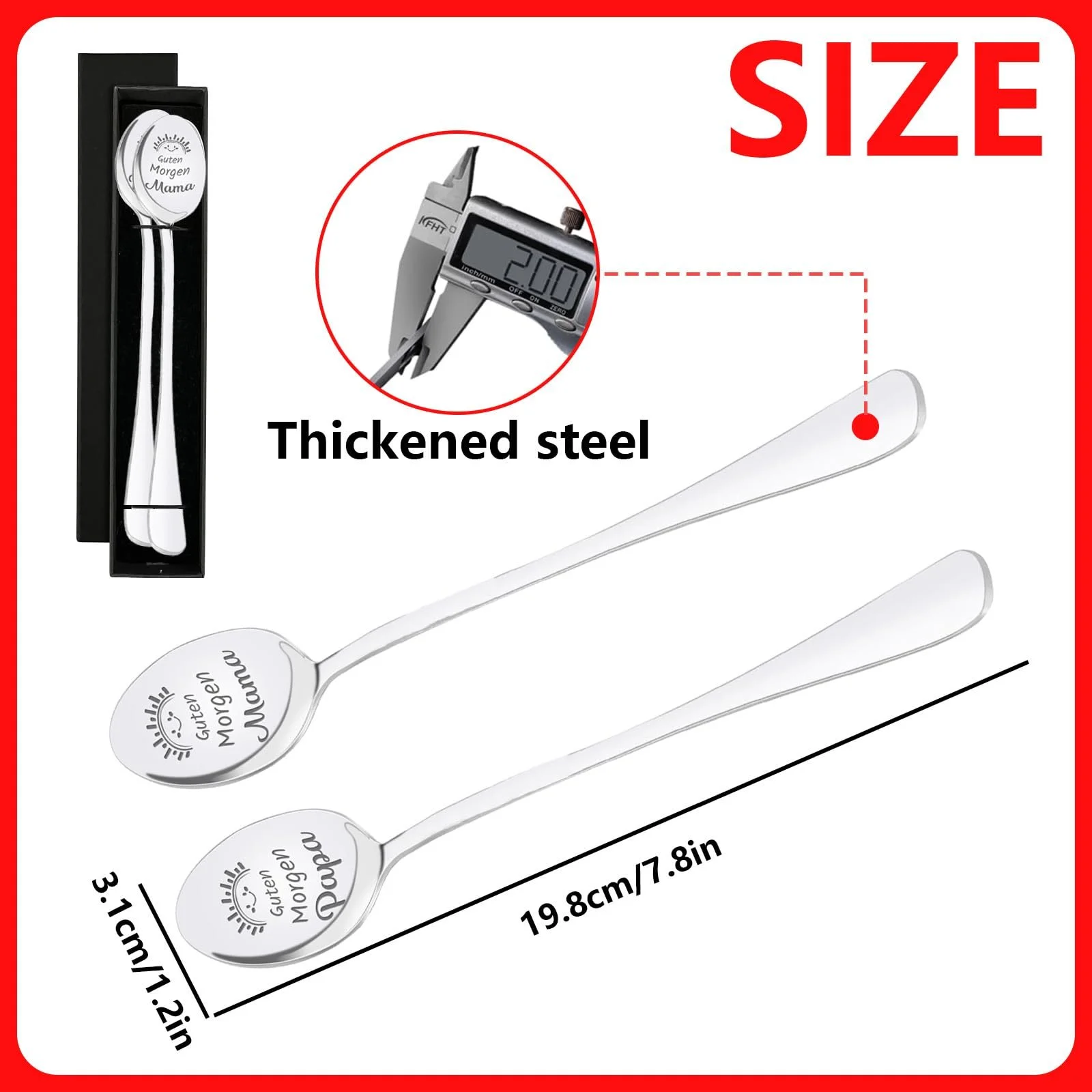 Набір з 2 кавових ложок з гравіюванням Guten Morgen Papa Mama, фото №2