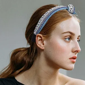 Обруч Zoestar Смугастий з кристалами, вузлом, перлами, в стилі вінтаж synthetic.ua - Фото 1