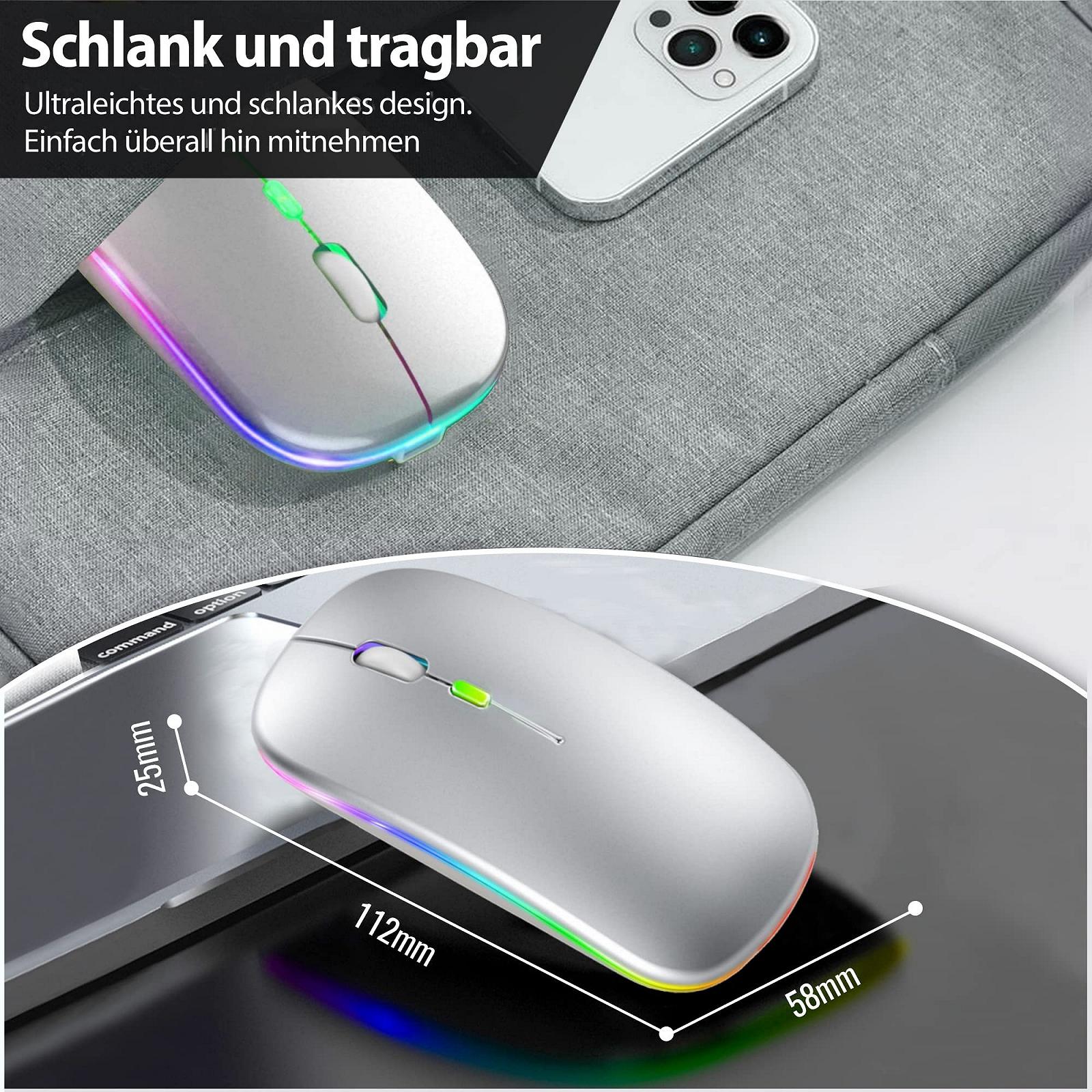 Мышь беспроводная GLOBAL TECH, LED, аккумуляторная, тихая, тонкая, USB 2.4G, серебристая, фото №7