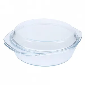 Скляна форма для запікання кругла з кришкою для духовки та мікрохвильової печі - Фото 1