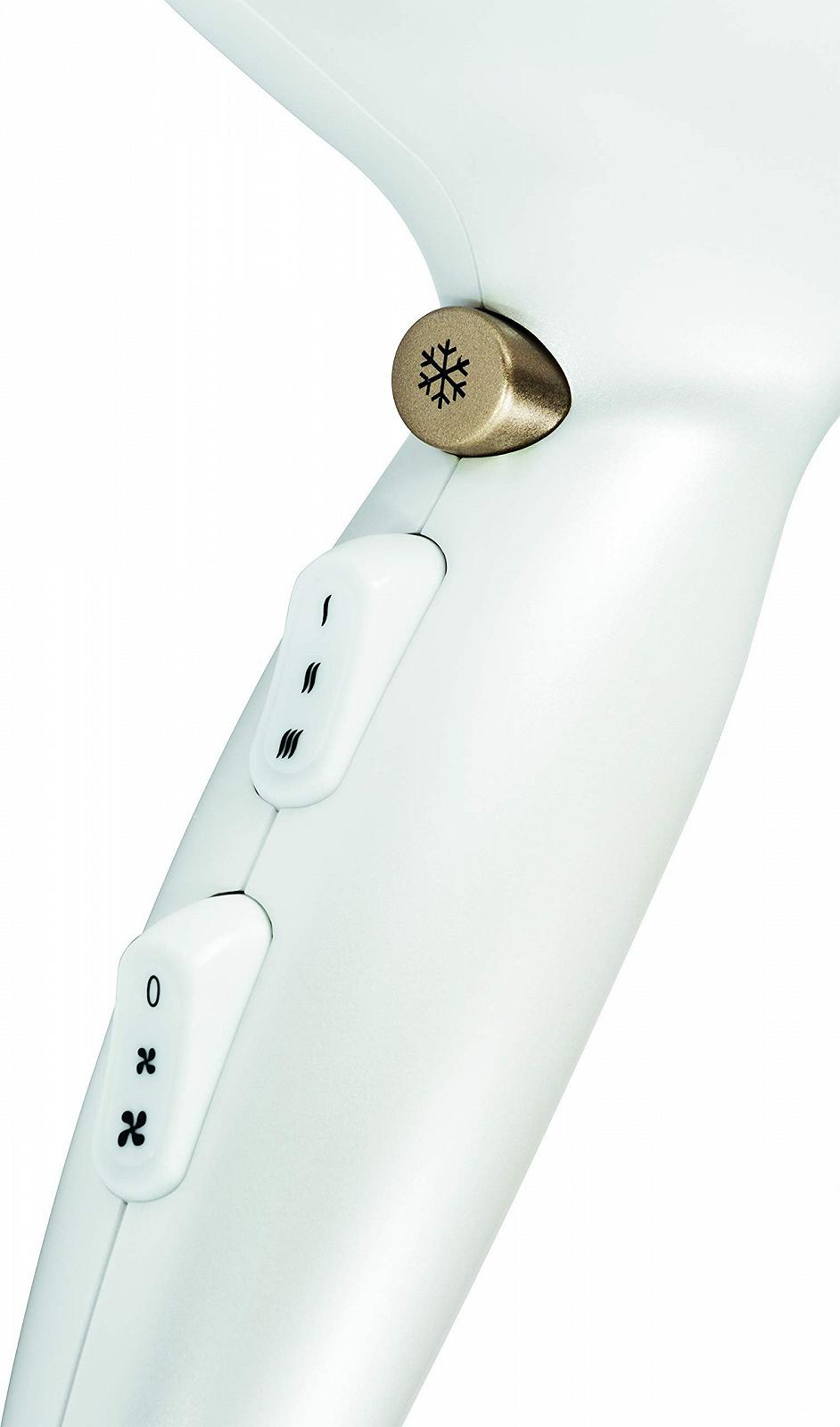 Фен ECG Vv 2200, 2 рівні потужності, 3 температурні режими, іонізація, LED індикатор, захист від перегріву, висока продуктивність, біло-золотий, фото №6