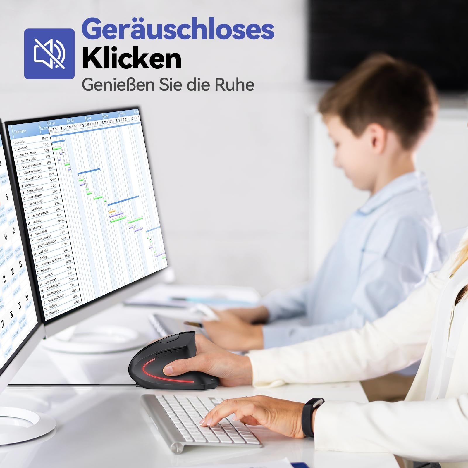 Мышь TECKNET Эргономичная Вертикальная 6400 DPI 4 кнопки USB-кабель - Черный, фото №4