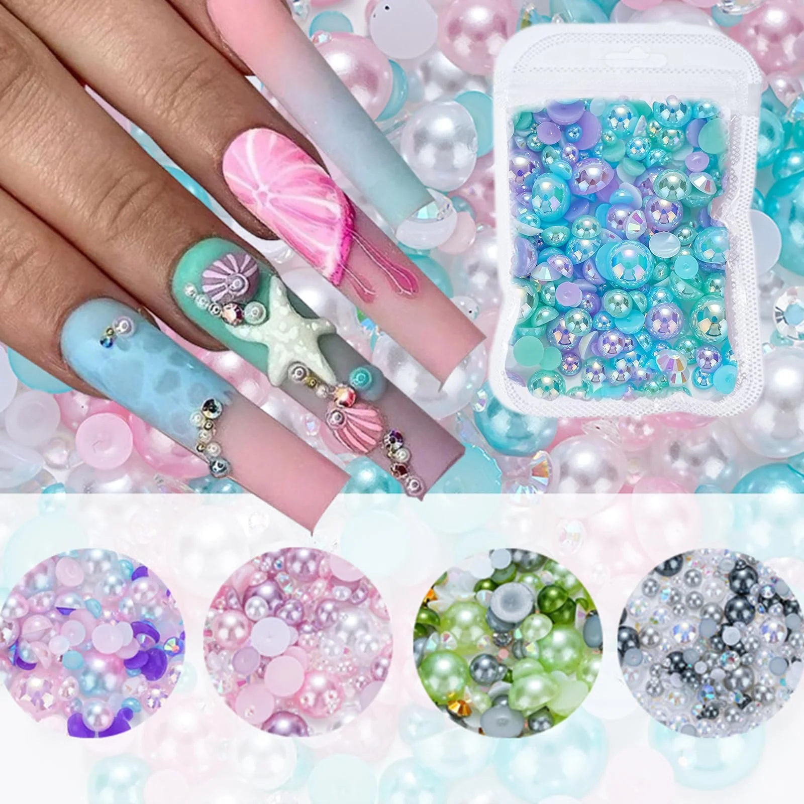 Напівкруглі Перлини для Нігтів з Плоскою Зворотною Стороною, фото №6