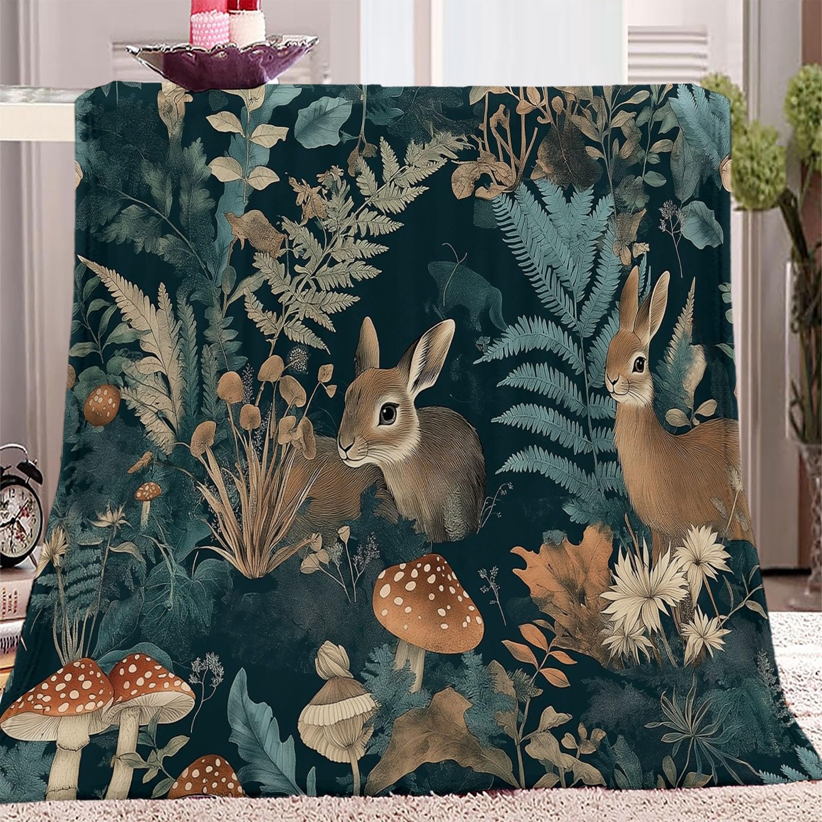 Плед Фланелевий М'який Пухнастий Кролик Гриб Коричнево-зелений 180 x 220 см, фото №1